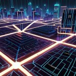 **

*   **Prompt:** A futuristic cityscape with glowing blockchain networks overlaid, highlighting DeFi and NFT applications. Focus on modern architecture intertwined with digital elements, showing technological innovation driving the digital asset market.

**