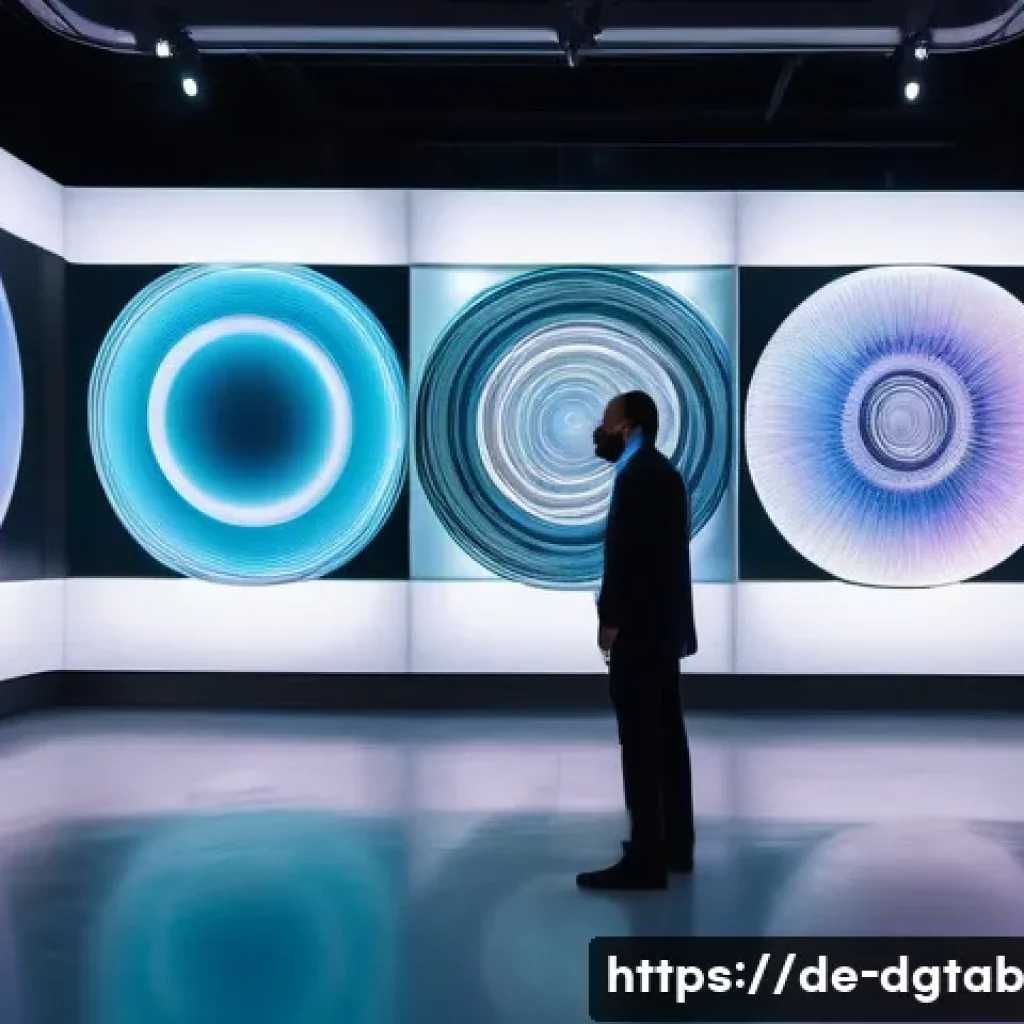 디지털 희소성의 사례와 성공 전략 - A sophisticated, futuristic art gallery with clean architectural lines and ambient, soft lighting. H...