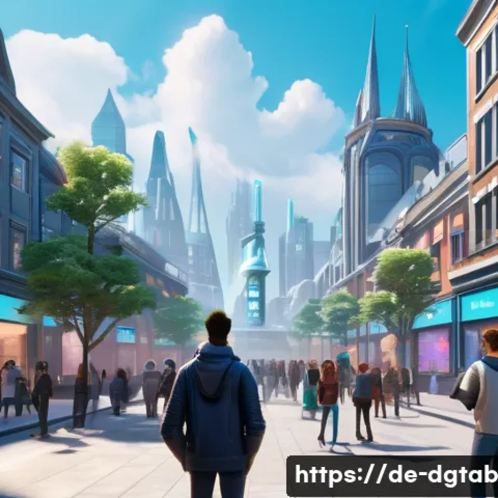 디지털 희소성의 가치 평가 모델 - A futuristic digital marketplace scene set in a sleek European city environment, featuring diverse u...