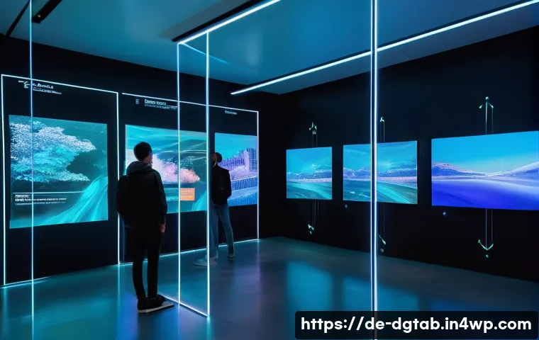 디지털 희소성의 시나리오 분석 - A futuristic digital art gallery showcasing unique NFTs displayed on transparent holographic screens...