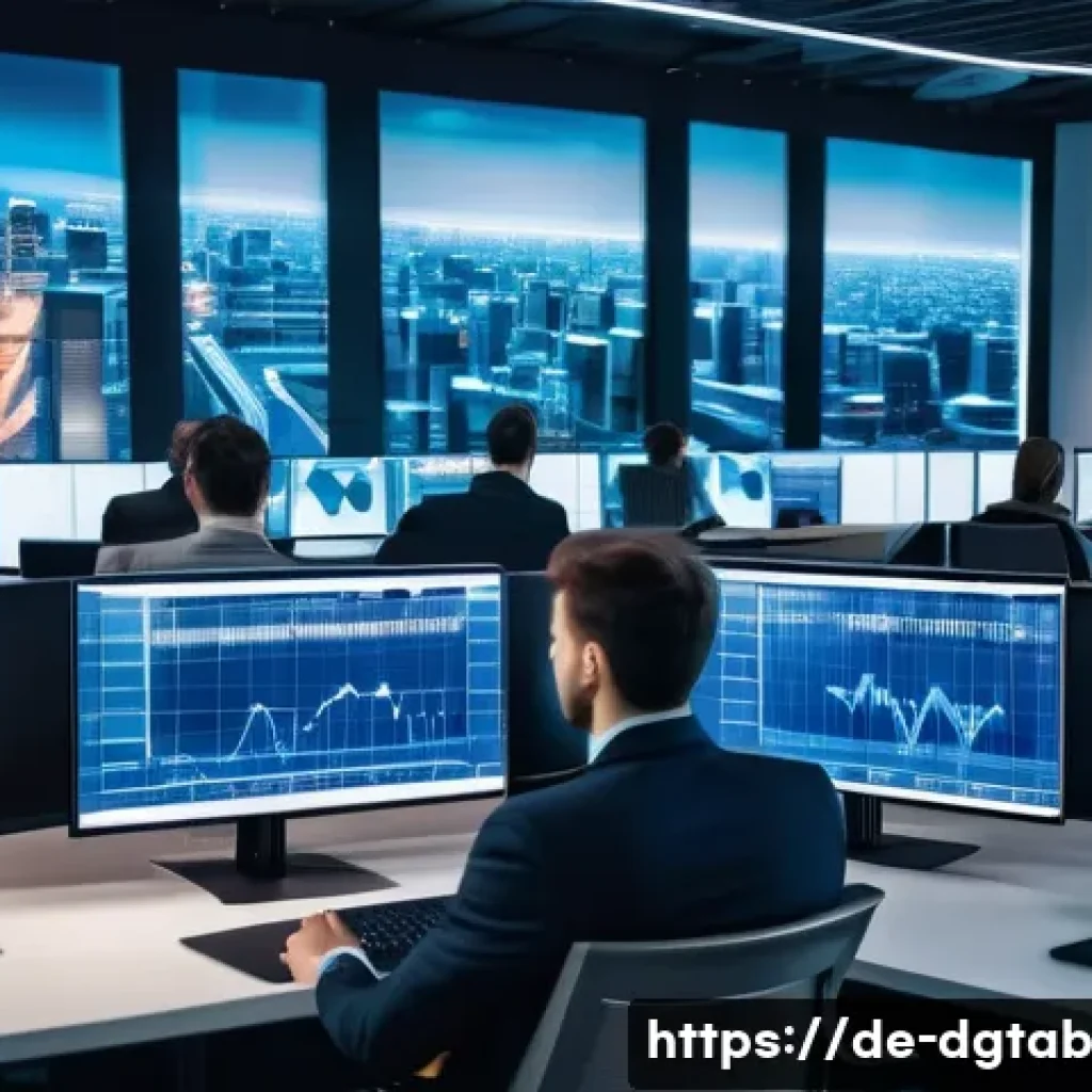 디지털 자산의 가치 흐름과 변동성 - A futuristic digital trading floor in a major German financial hub like Frankfurt, showcasing divers...