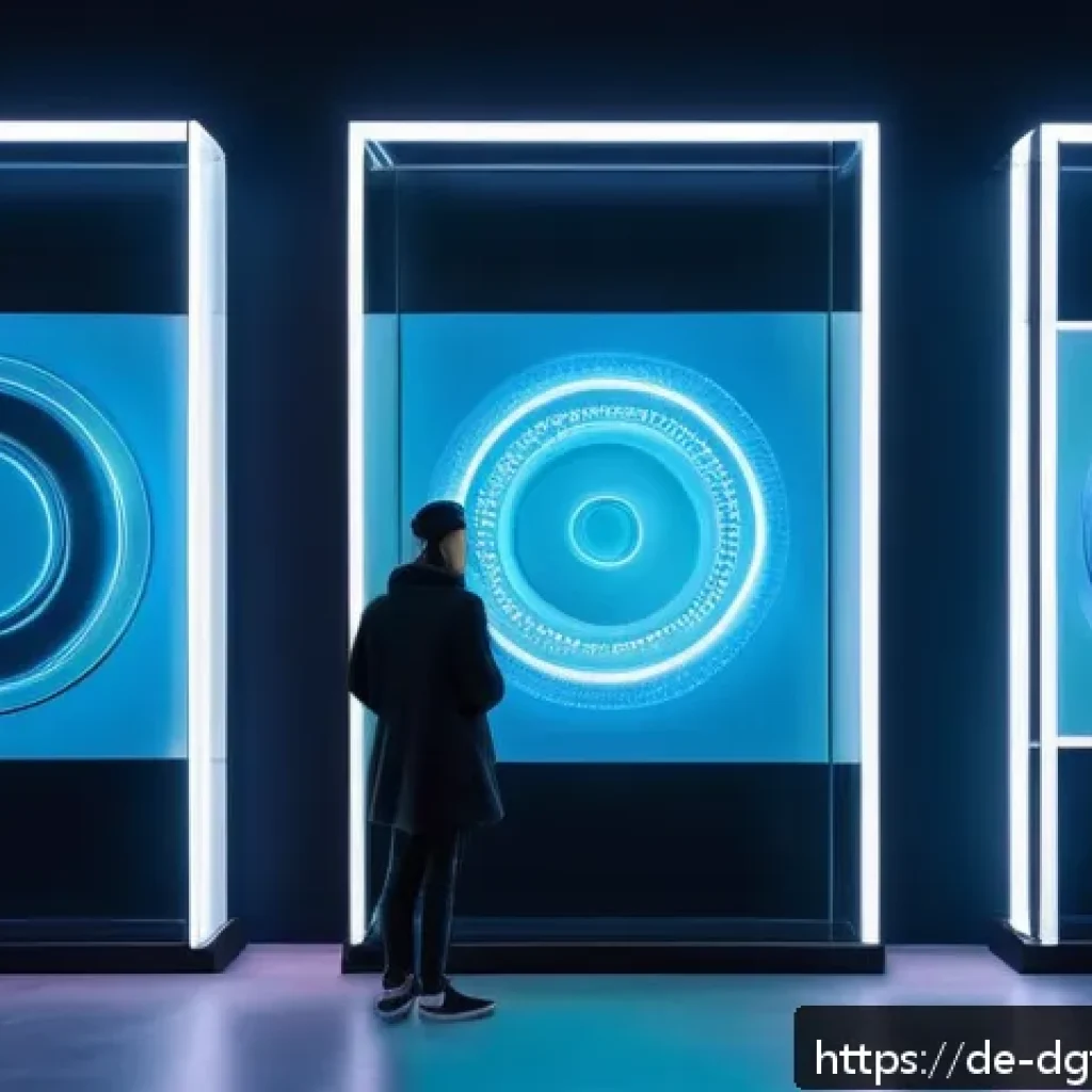 디지털 희소성의 투자 매력도 - A futuristic digital art gallery set in a sleek, modern Berlin building, showcasing limited-edition ...