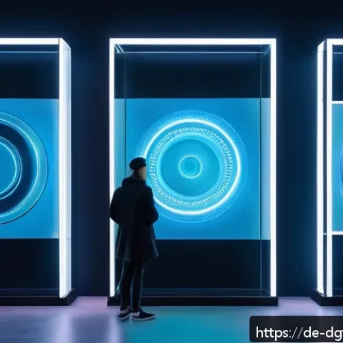Home 32 디지털 희소성의 투자 매력도 - A futuristic digital art gallery set in a sleek, modern Berlin building, showcasing limited-edition ...