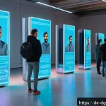 Home 19 디지털 자산의 희소성에 대한 소비자 인식 - A sleek, futuristic digital art gallery showcasing limited-edition NFTs displayed on transparent hol...