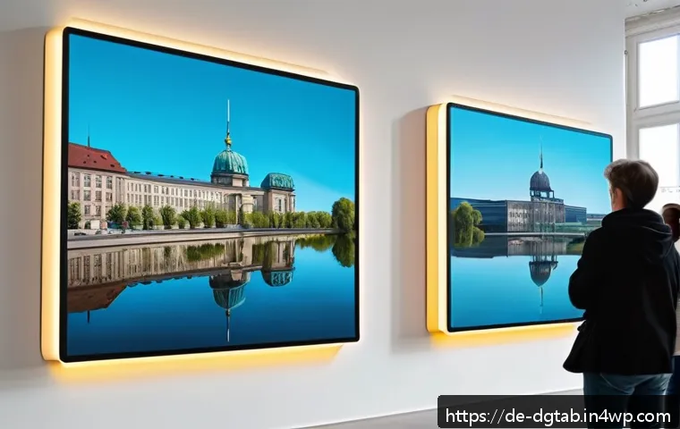 블록체인 기술과 디지털 희소성 - A modern digital art gallery scene in Berlin, showcasing limited edition NFT artworks displayed on s...
